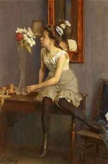Girl with Flower Vase - Erich Hennig