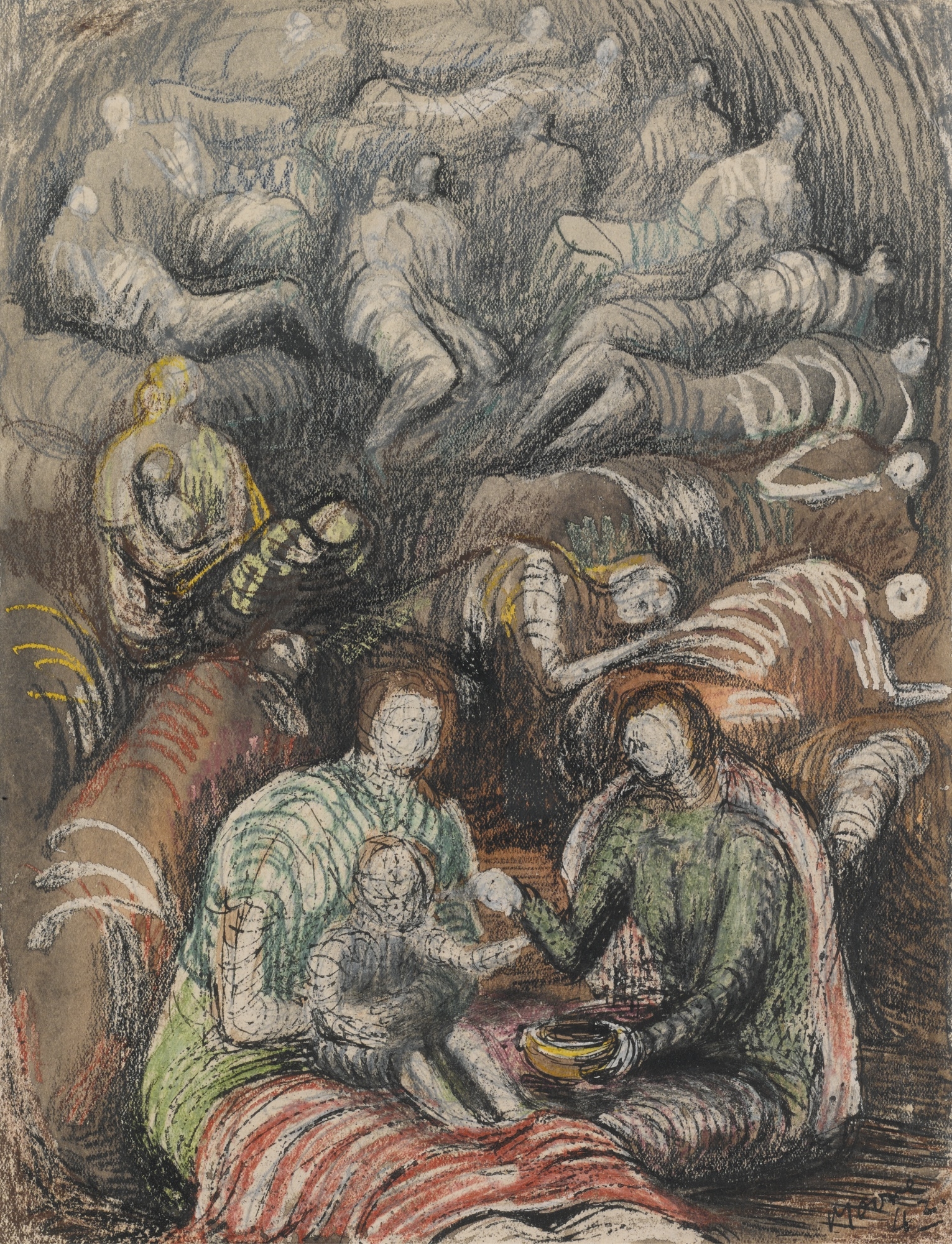 SHELTER DRAWING by Henry Moore, 1942