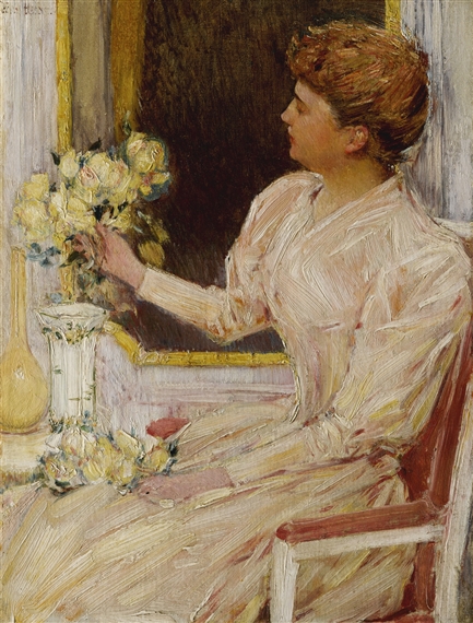 THE LADY WITH YELLOW ROSES by Childe Hassam, circa 1895-1896