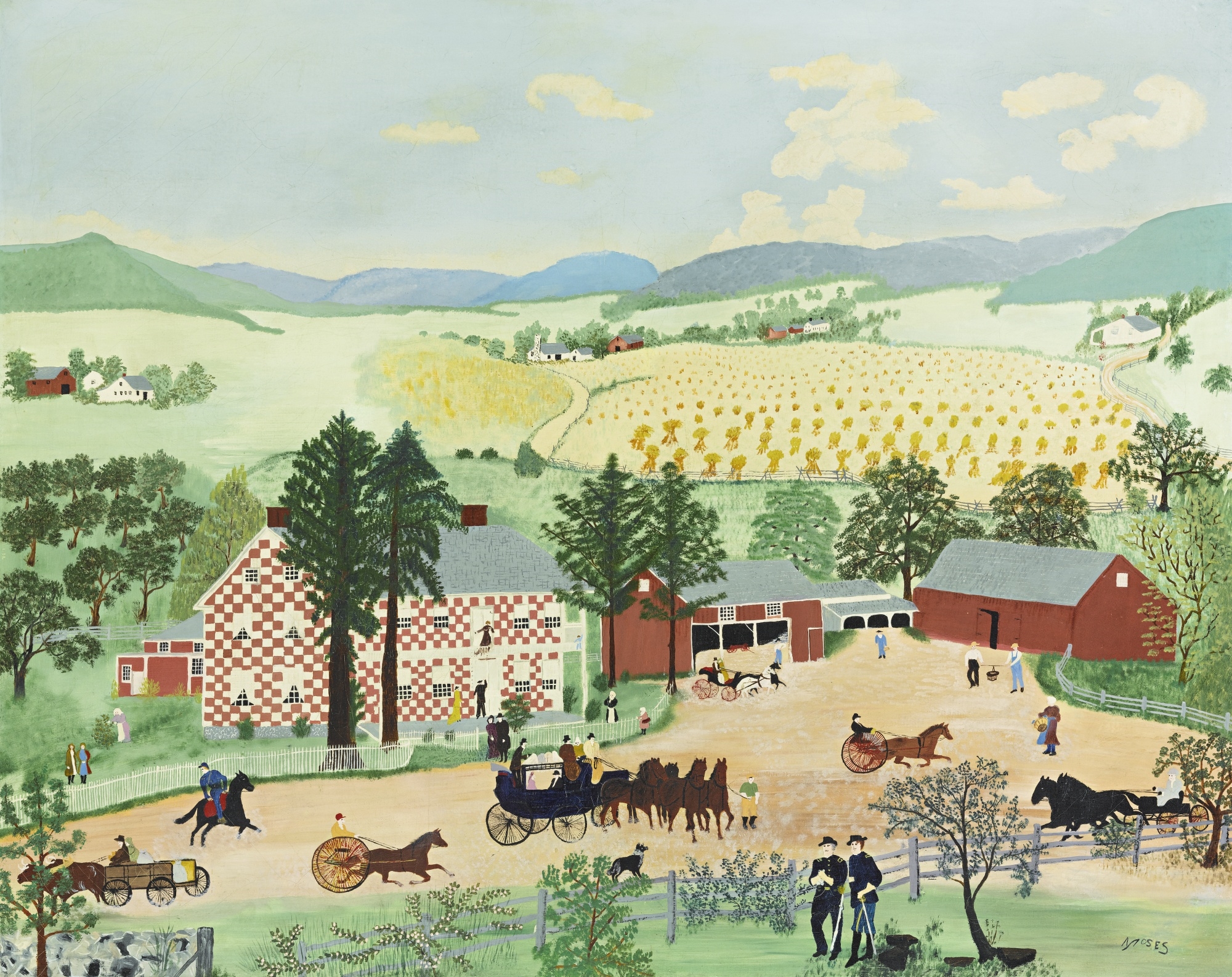 Artwork by Grandma Moses, CHECKERED HOUSE, Made of oil on canvas