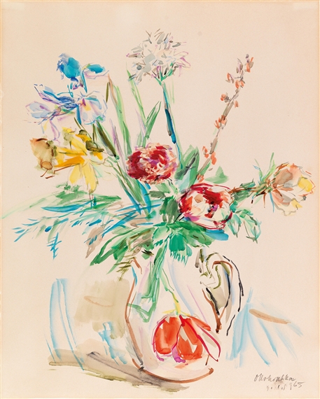 Bouquet with spring flowers (tulips, iris and daffodils) by Oskar Kokoschka, 1965