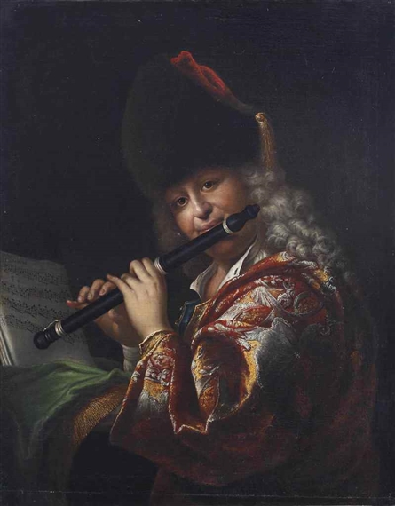 A flute player by Johann Conrad Eichler