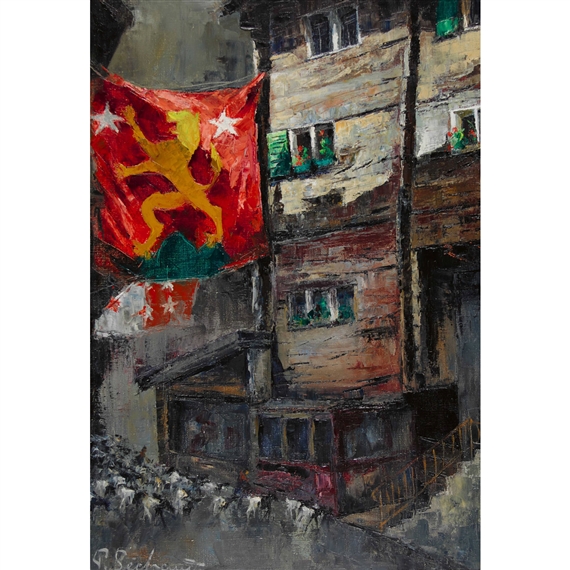 Dorfpartie in Zermatt by Paul Sechaud, 1979