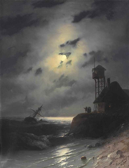 Moonlit seascape with shipwreck by Ivan Aivazovsky, 1863