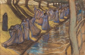 Tanzende Frauen an einem Fluss by Ludwig von Hofmann