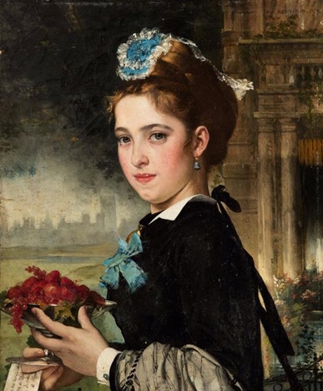 Young woman with fruits by Alphonse Monchablon, 1873