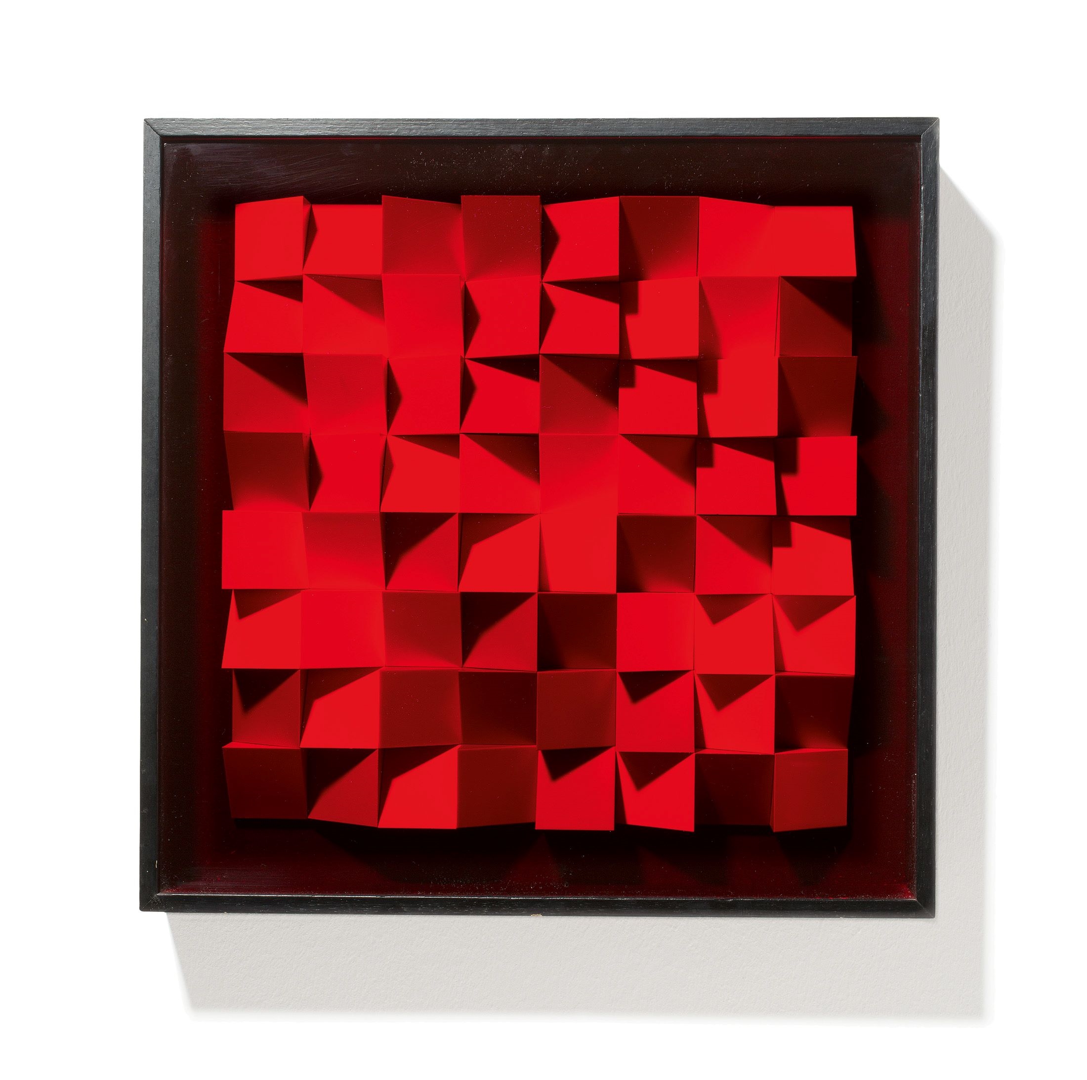 Artwork by Klaus Staudt, Variation, Made of Polystyrene, transparent red coloured plexiglass and wood