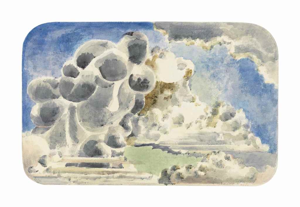 Artwork by Paul Nash, Cumulus Head, Made of watercolour and crayon, shaped