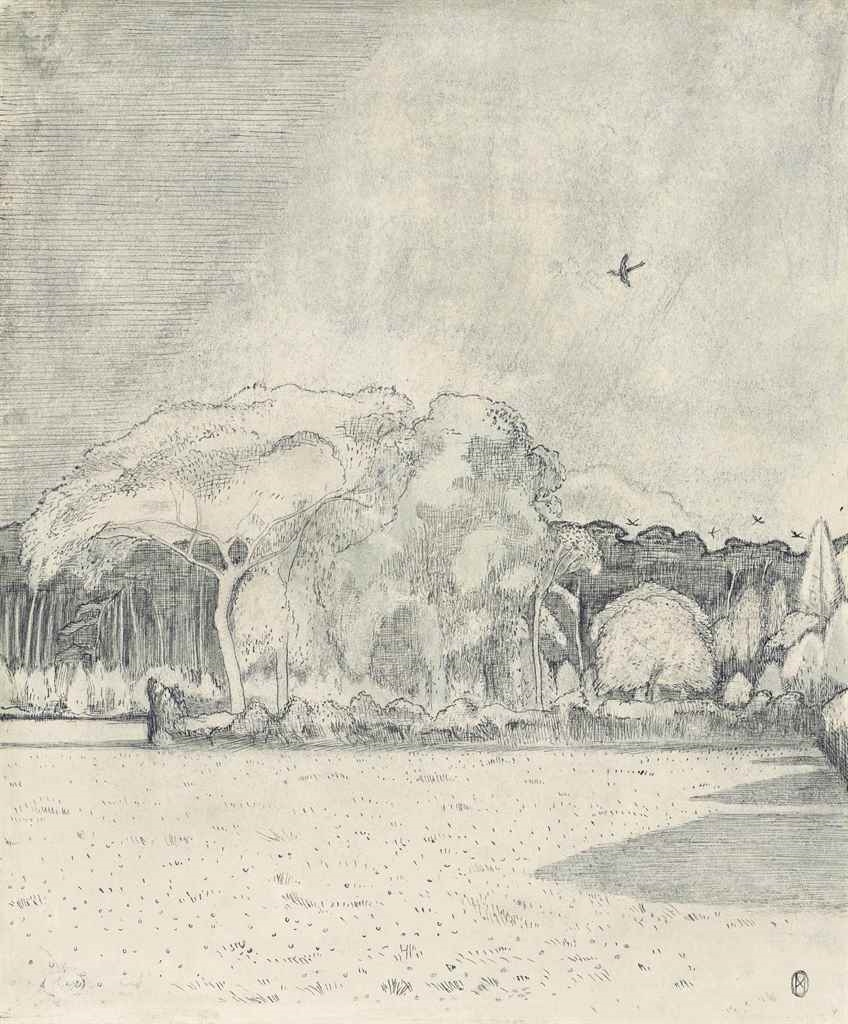 Artwork by Paul Nash, The Field Before the Wood, Made of ink, pencil, chalk and watercolour
