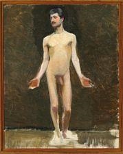 Standing male model with outstretched arms by Marie Krøyer, 1889