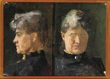 Portrait of Minna Triepcke in profile and en face by Marie Krøyer