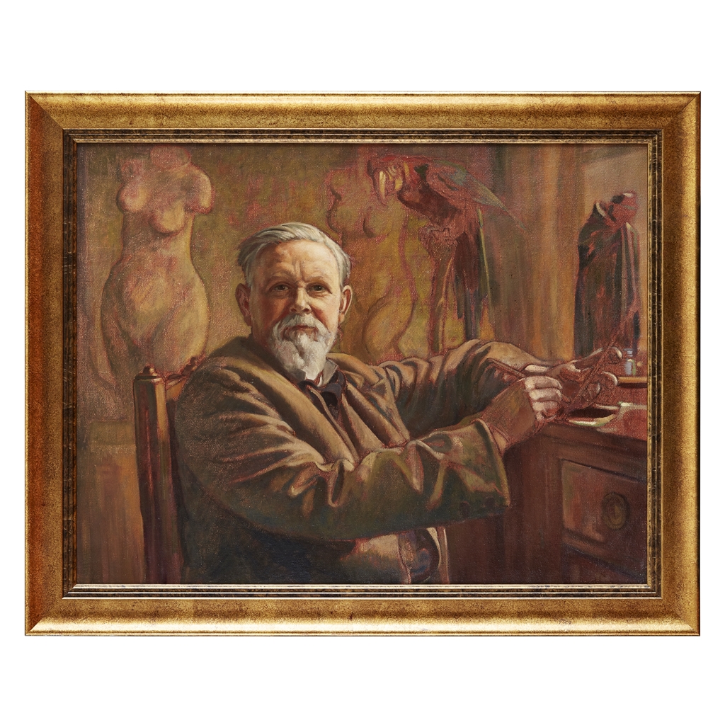 Artwork by Edward Kenneth Center, PORTRAIT OF SIR FRANK BRANGWYN IN HIS STUDIO, Made of Oil on canvas