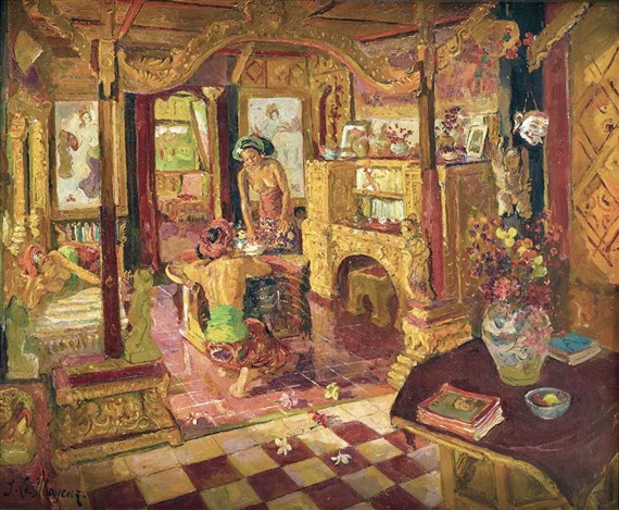 THREE WOMEN IN THE INTERIOR by Adrien Jean Le Mayeur de Merprés