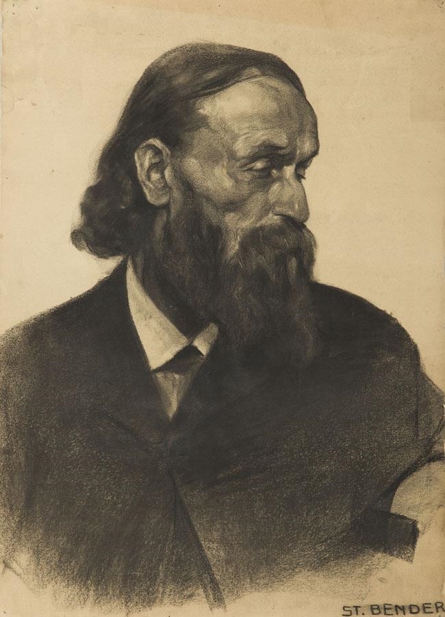 Artwork by Stanislaus Bender, Portrait of an Old Man, Made of coal on paper