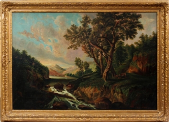 Lake scene with hills - Hallie E. Volk