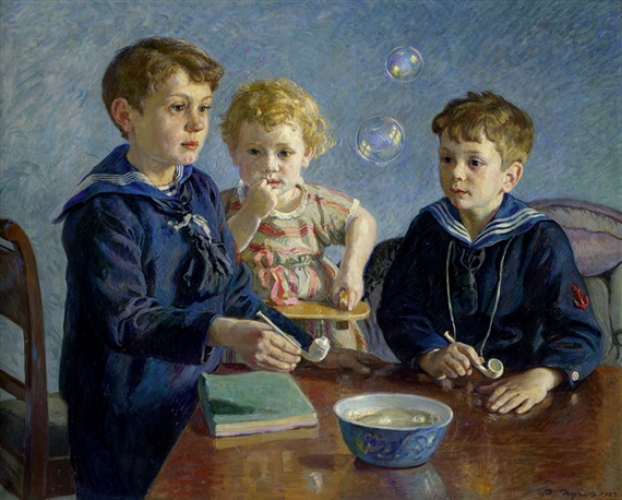 Kinder beim Seifenblasen pusten by Borge C. Nyrop, 1925