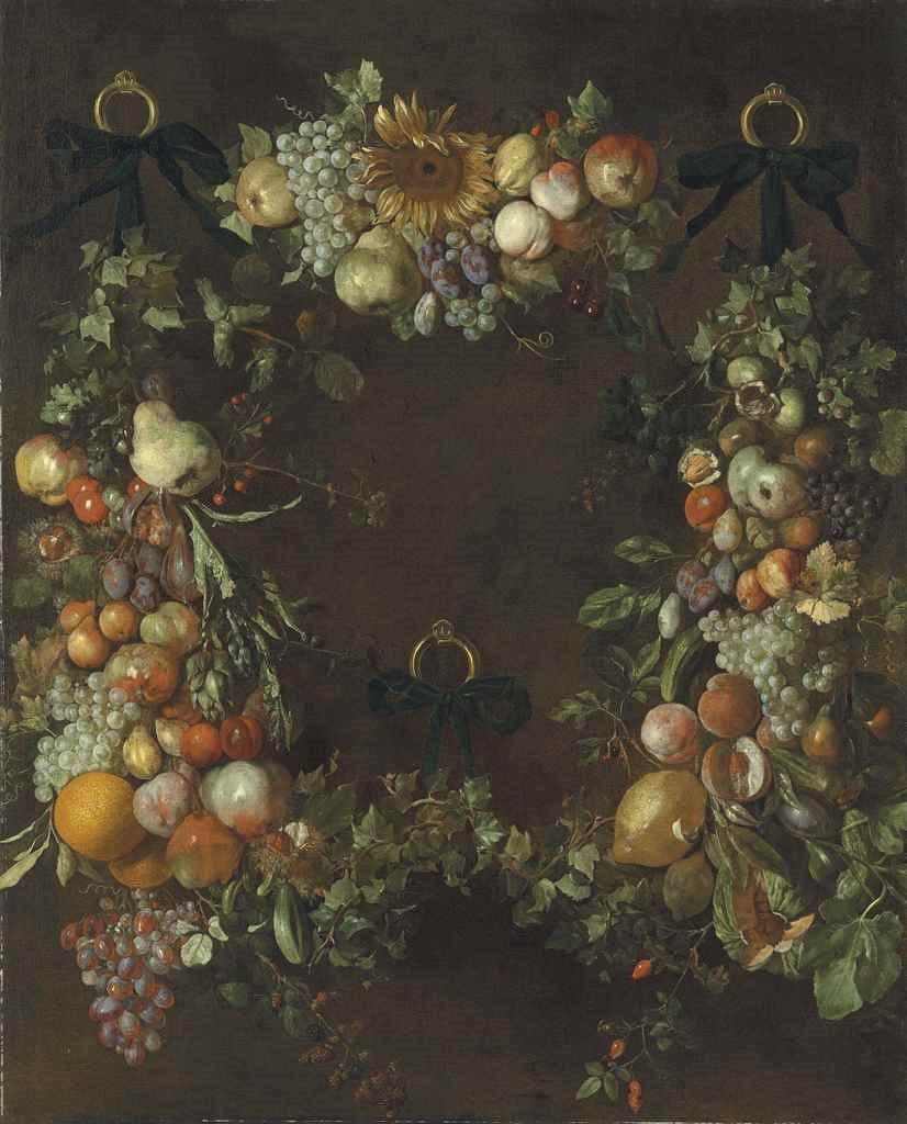 Artwork by Luca Forte, A garland of fruits and flowers, Made of oil on canvas
