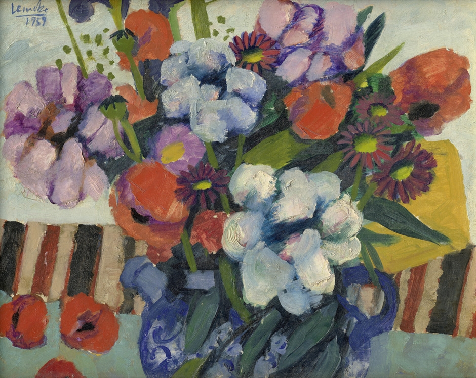 Artwork by Dietmar Lemcke, Sommerstrauß in Delfter Krug, Made of oil on canvas