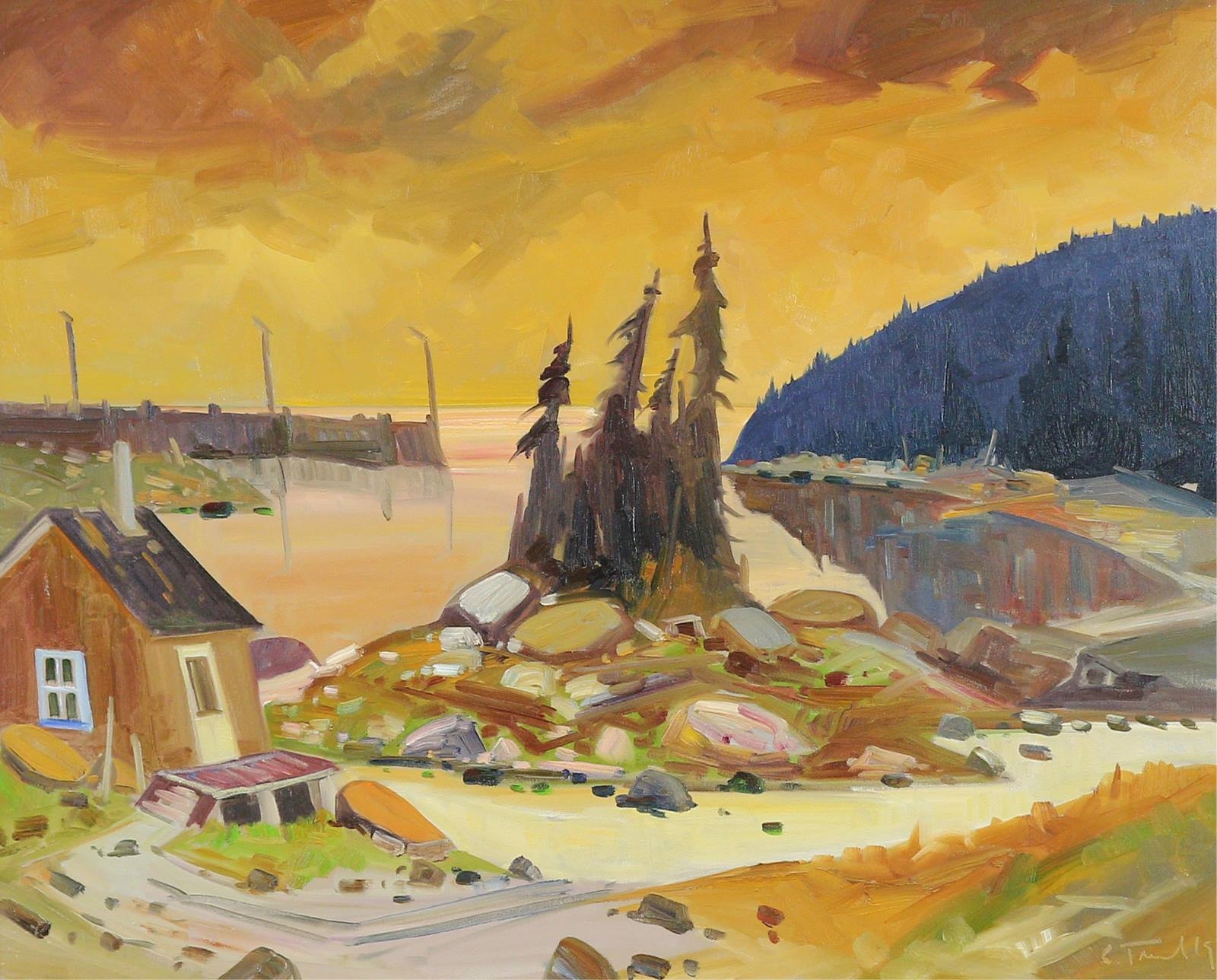 Artwork by Louis Tremblay, QUEBEC LANDSCAPE, COTTAGE BY THE WATER, Made of oil on canvas