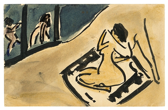 Badende, Sich Abtrocknend by Ernst Ludwig Kirchner, 1910