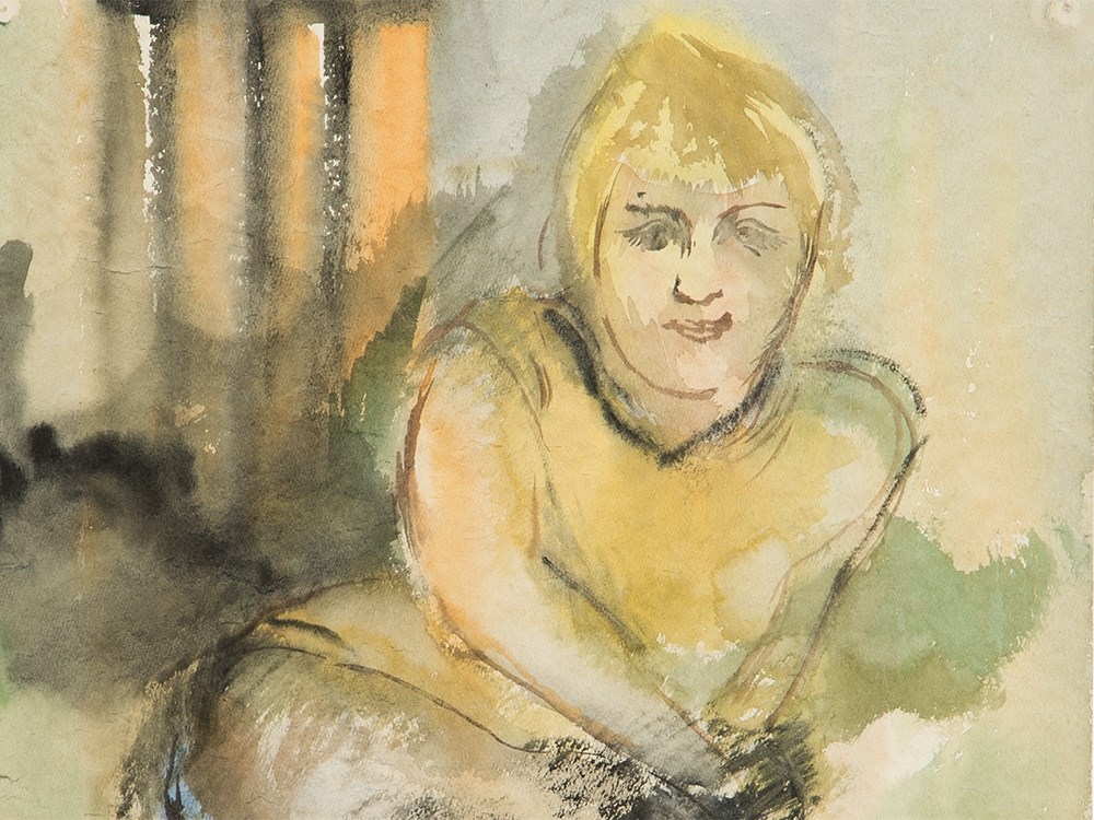 Artwork by Ralph Joseph Hosp, A Seated Woman, Made of Watercolor on textured paper