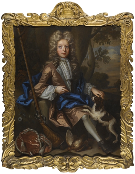 PORTRAIT OF A BOY SEATED IN A LANDSCAPE, WITH A SPANIEL AND A FLINTLOCK by John Closterman