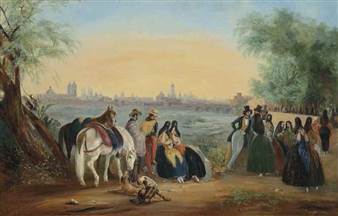 The Paseo in the Alameda gardens, overlooking the Rimac and Lima - Johann Moritz Rugendas