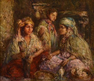 Scène familiale, les fileuses by Edouard Verschaffelt