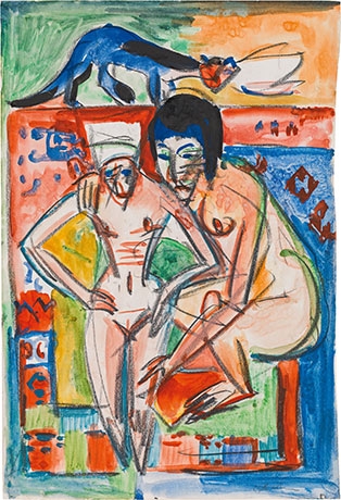 Nackte Frau und Mädchen (Probably Anna Müller) by Ernst Ludwig Kirchner, circa 1925