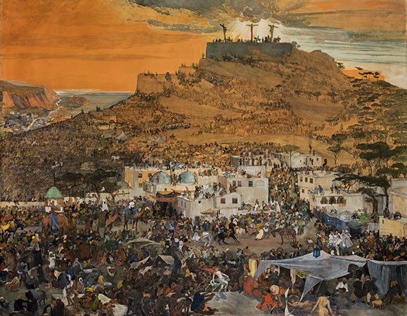 Artwork by Oskar Laske, Die Kreuzigung, Opus 3, Made of tempera and oil on cardboard