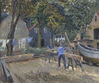 Zwei Schreiner bei der Arbeit - Gretchen Wohlwill