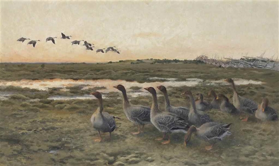 Bean Geese in a marshy Landscape by Bruno Liljefors, 1921