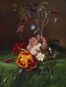 Oppstilling med vase og blomster - Frants Diderik Bøe