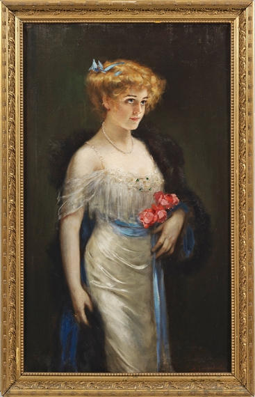 Bildnis einer jungen eleganten Dame in weißem Ballkleid by Bernhard Zickendraht