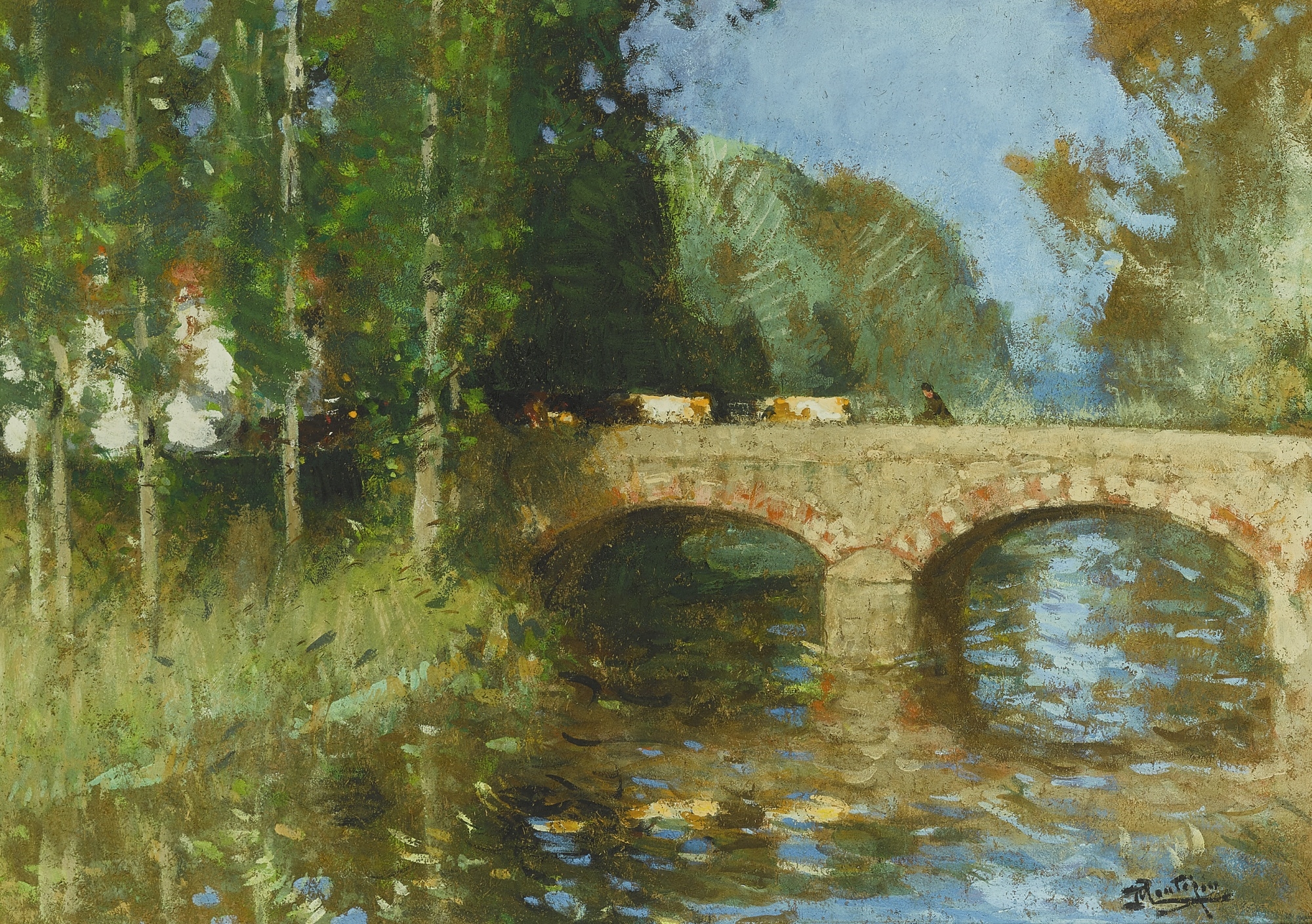 Картина мост. Pierre-Eugene Montezin (French, 1874-1946).. Каменный мост Моне. Мост Импрессионизм картина. Мест через Арно Импрессионисты.