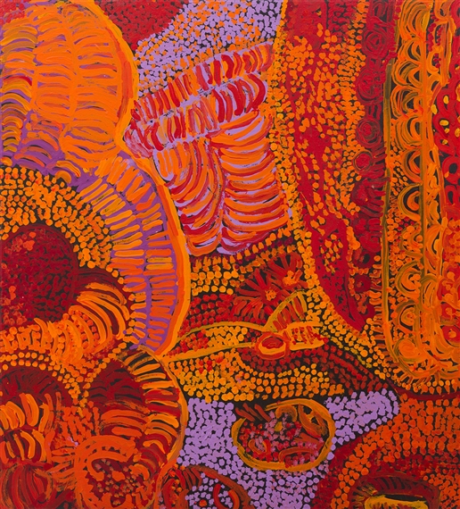 Minyma Kutjara Munu Wati Kutjara by Eileen Yaritja Stevens, 2007