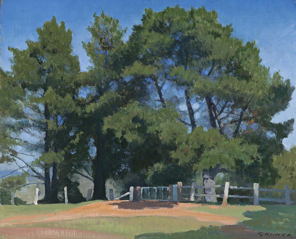 Artwork by Elioth Gruner, THE BLUE GATE, Made of oil on canvas on board