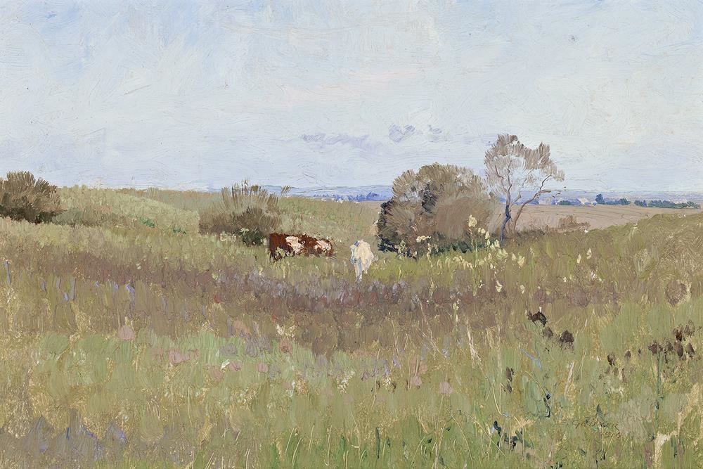 Artwork by Elioth Gruner, UNPLOUGHED FIELD, Made of oil on canvas on board