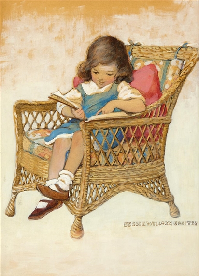 SEATED YOUNG GIRL READING A BOOK by Jessie Willcox Smith