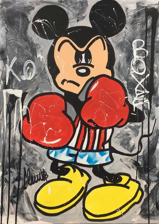 Artwork by Clem$, Mickey Mouse, Boxer, Made of mixed media on canvas.