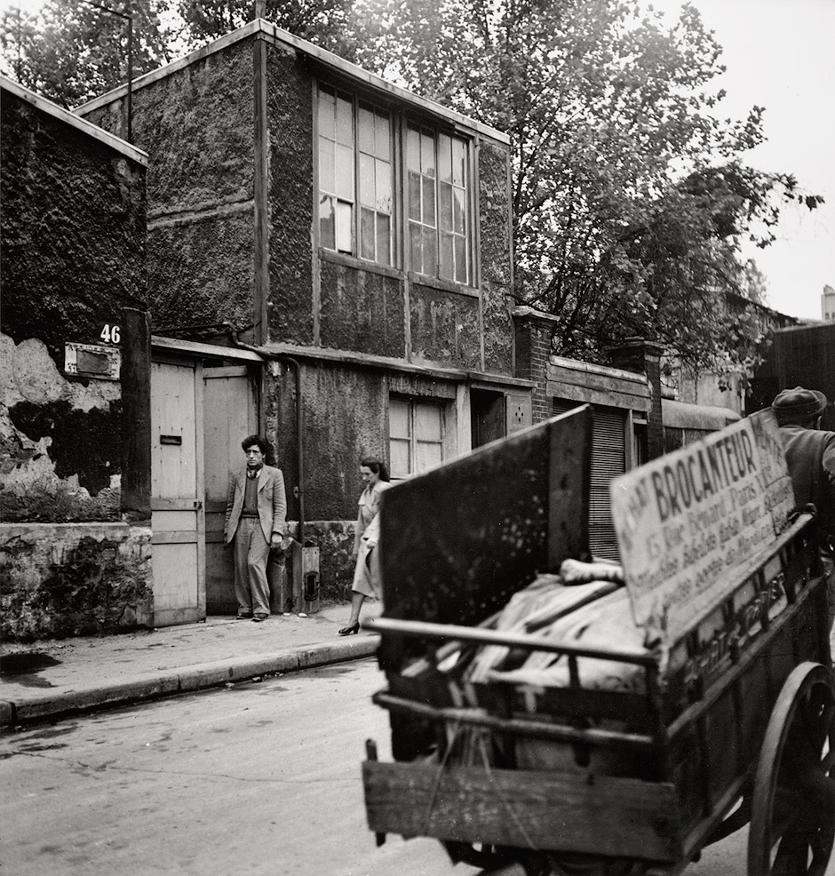 Three works: Alberto Giacometti in front of his studio at 46 rue Hippolyte-Maindron by Emmy Andriesse, 1940