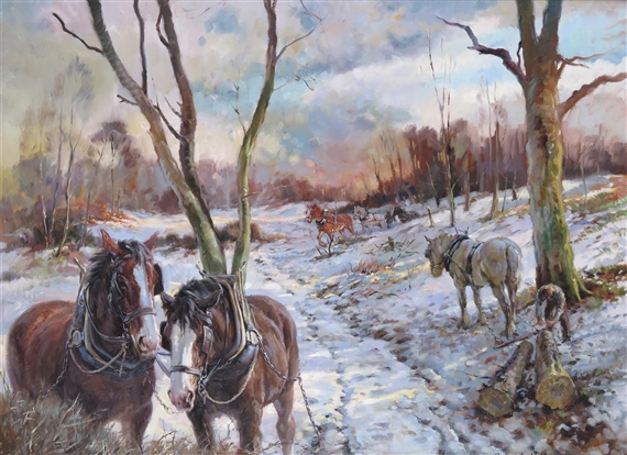 Work horses in the New Forest in winter by Rosemary Sarah Welch