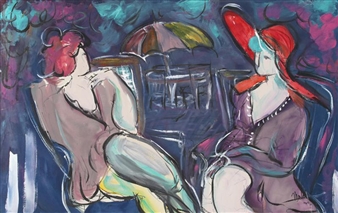 Two Women at Cafe - Batia Magal