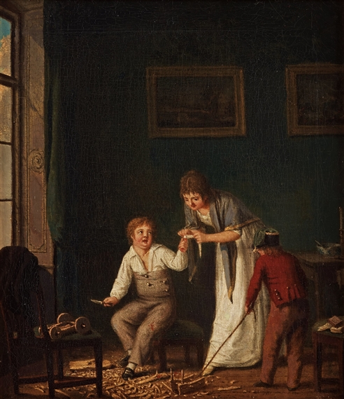 Pehr Hilleström | En gåsse tälgt och skurit sig i handen och en flicka ...