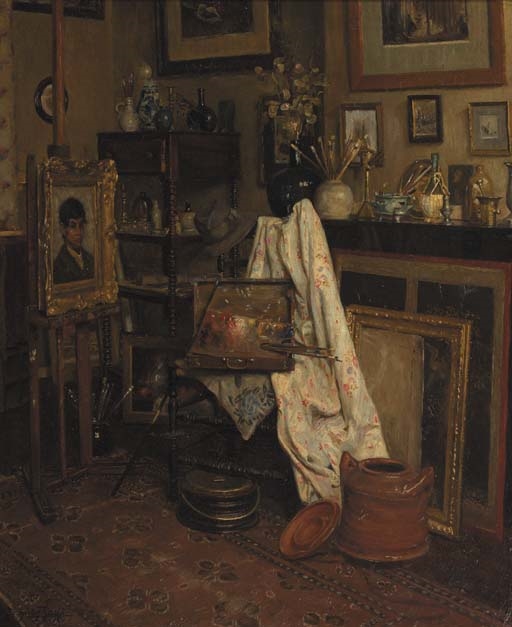 Artwork by J.J.G.F. van Raay, In the artist's studio, Made of oil on canvas