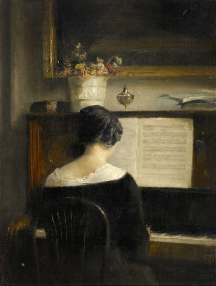 Carl Vilhelm Holsøe | Interior with the lady at the piano | MutualArt