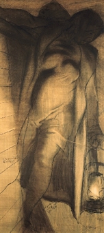 Woman with Lantern (Cartoon from Flood) - Rico Lebrun