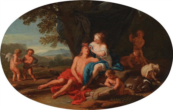 German School, 18th Century | Two mythological scenes: Venus observing ...