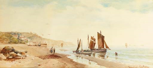 Fishing boats on a beach in Devonshire by Charles Frederick Allbon