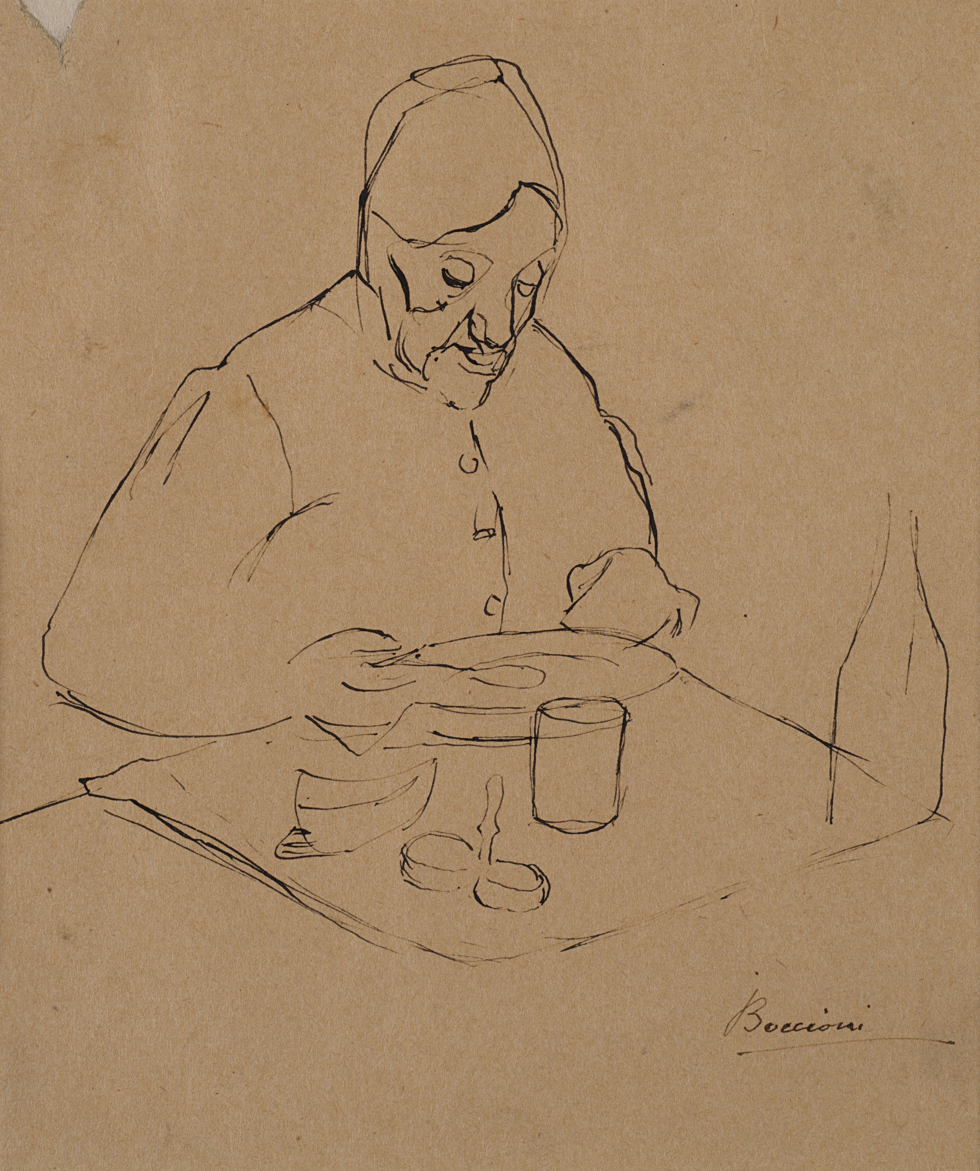 Artwork by Umberto Boccioni, La signora Sacchi che mangia, Made of pencil on paper
